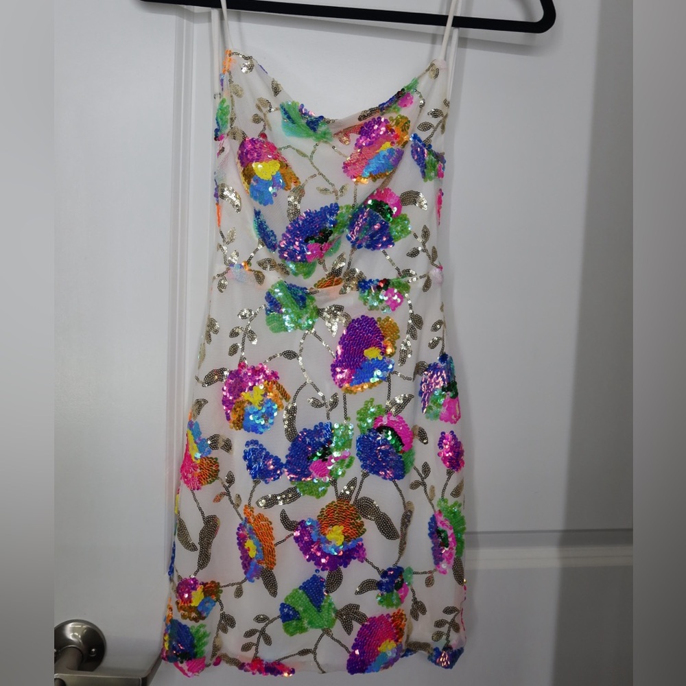 Lucy in the Sky Multicolor Sequin Mini Dress in White